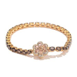 Smoky Quartz Silver Sterling Bracelet Polished With Yellow Gold Rhodium.